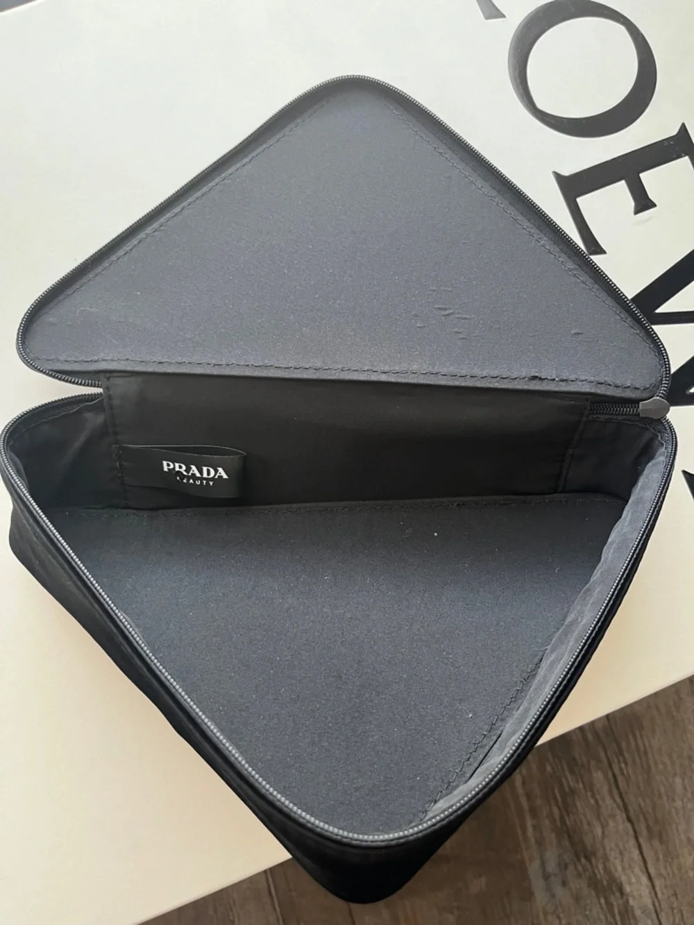 Prada Pink Triangle Cosmetic Pouch with Black Trim - Picture 2 of 4